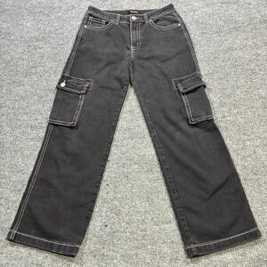 Telepatía Womens Cargo Jeans Size 9/29 Black Stretch Contrast Stitch Mid Rise